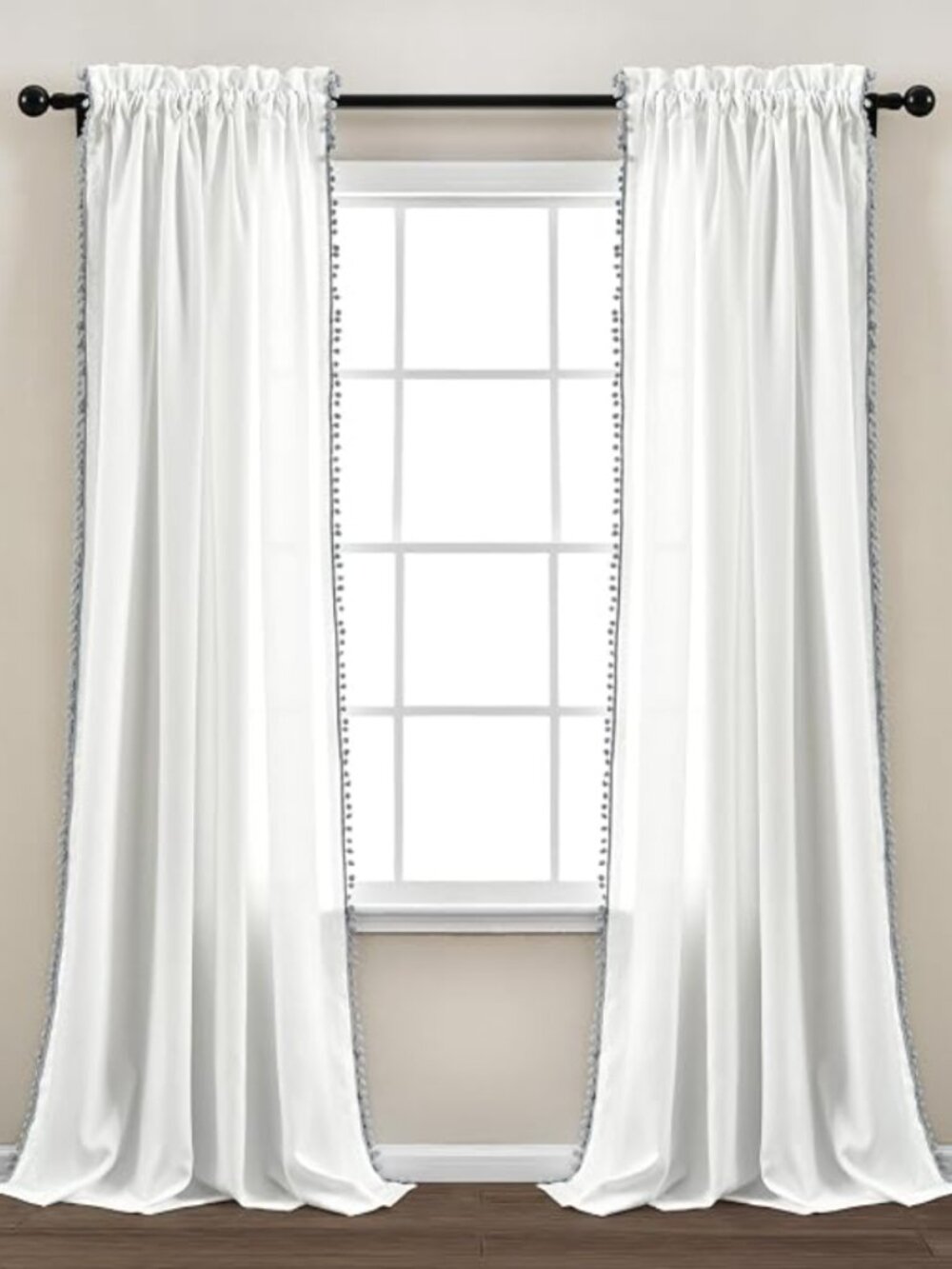 Lush Decor Pom Curtain Gray Single Panel NEW 50 x 84 in